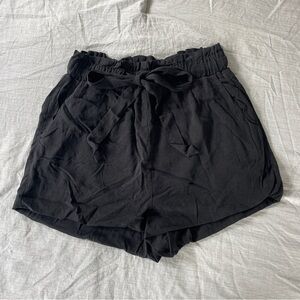 Black Paperbag Shorts with Front Tie